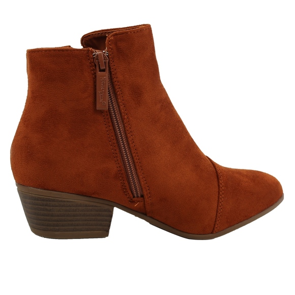 Tan faux suede tassel fringe Low Heel ankle boot - Picture 3 of 6